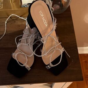 TOP Moda Black Heels with Silver Straps